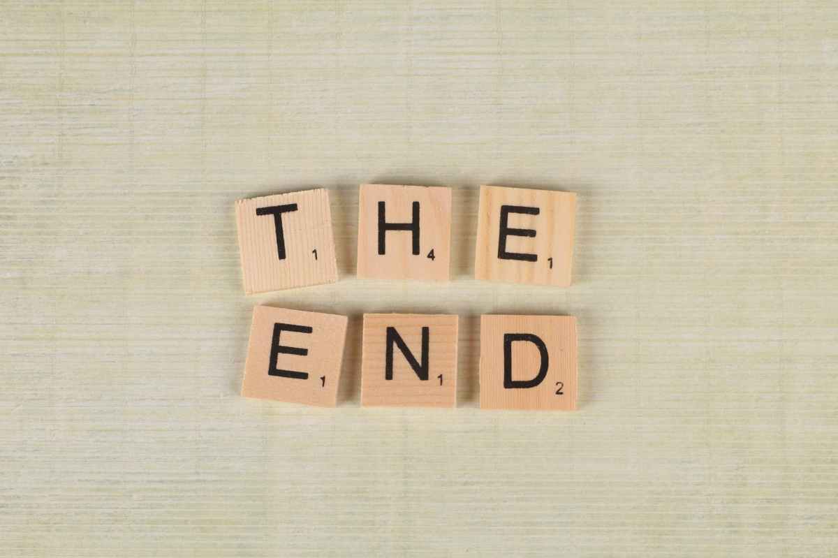 Tiles spelling The End: word wrap up